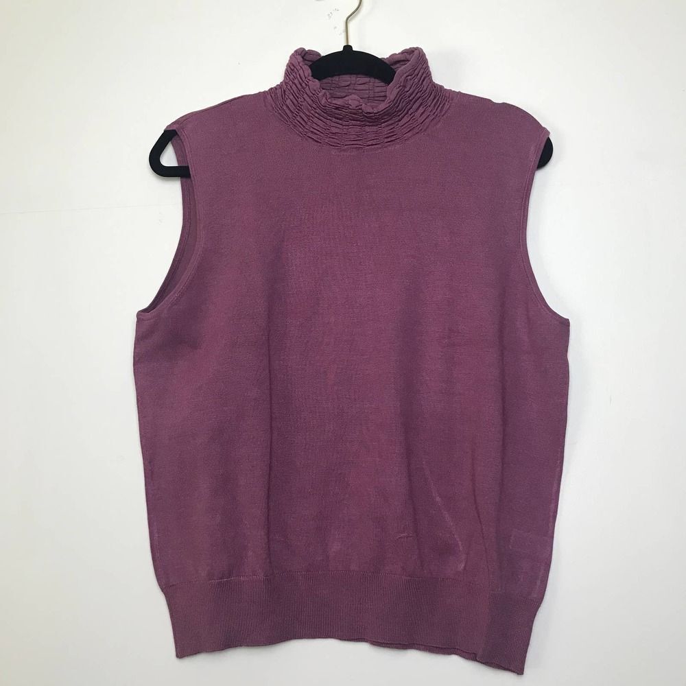 Josephine Chaus Shirt Womens Large Purple Silk Blend Mock‎ Neck Sleeveless